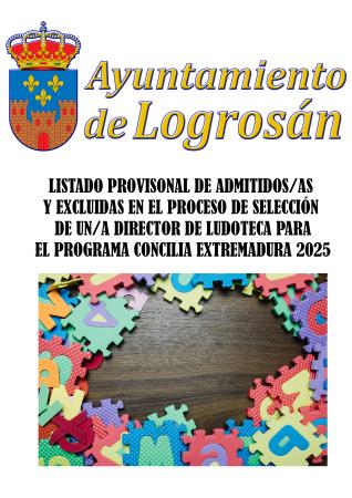 Imagen LISTADO PROVISONAL DE ADMITIDAS Y EXCLUIDAS EN EL PROCESO DE SELECCIÓN DE UN/A DIRECTOR DE LUDOTECA PARA EL PROGRAMA CONCILIA EXTREMADURA 2025