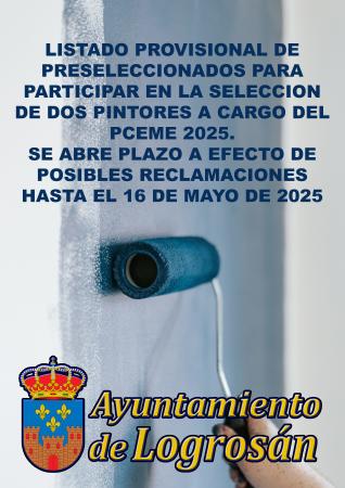 Imagen LISTADO PROVISIONAL DE PRESELECCIONADOS PARA PARTICIPAR EN LA SELECCION DE DOS PINTORES A CARGO DEL PCEME 2025. SE ABRE PLAZO A EFECTO DE POSIBLES RECLAMACIONES HASTA EL 16 DE MAYO DE 2025