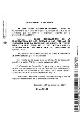 Imagen BASES REGULADORAS DE LA CONVOCATORIA DE LAS AYUDAS A LAS FAMILIAS DE LOGROSÁN PARA LA ADQUISICIÓN DE LIBROS DE TEXTOS PARA EL CURSO 2020-2021, CUYOS HIJOS/AS CURSEN ESTUDIOS EN EL CEIP NTRA. SRA. DEL CONSUELO.