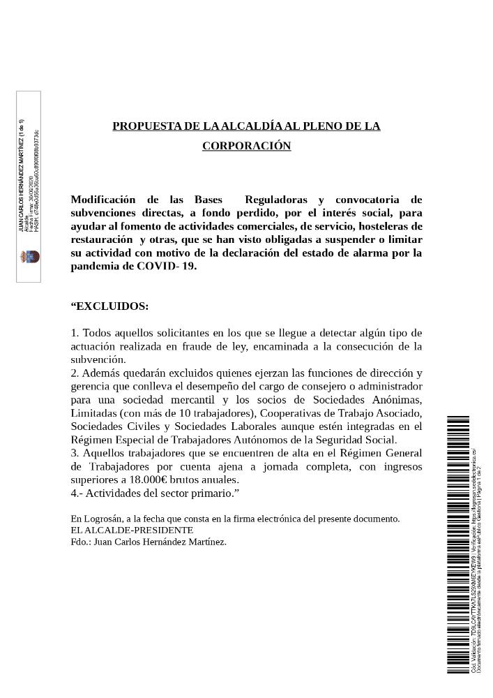 Imagen Bases Reguladoras y convocatoria de subvenciones directas, a fondo perdido, por el interés social, para ayudar al fomento de actividades comerciales, de servicio, hosteleras de restauración y otras, que se han visto obligadas a suspender o limitar su actividad con motivo de la declaración del estado de alarma por la pandemia de COVID- 19.